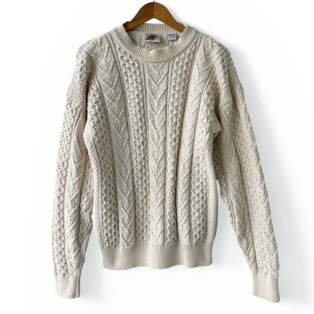 Vintage Field Gear Fisherman Cable Knit Sweater  Cotton Large